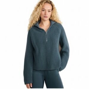 Haven Well Within Cotton Shaker Stitch Half Zip Blue/Gray Sweater Large EUC!